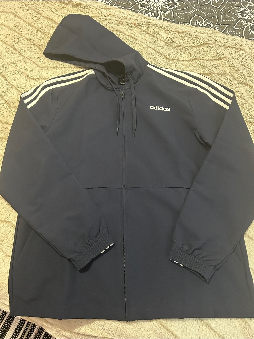 adidas Navy Blue Windbreaker Jacket with White Stripes New Without Tags🔥🔥